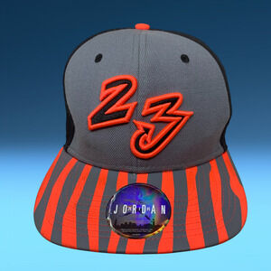 Vintage Y2K Jumpman Air Jordan 23 Hat Cap Neon Orange Gray Striped Snapback